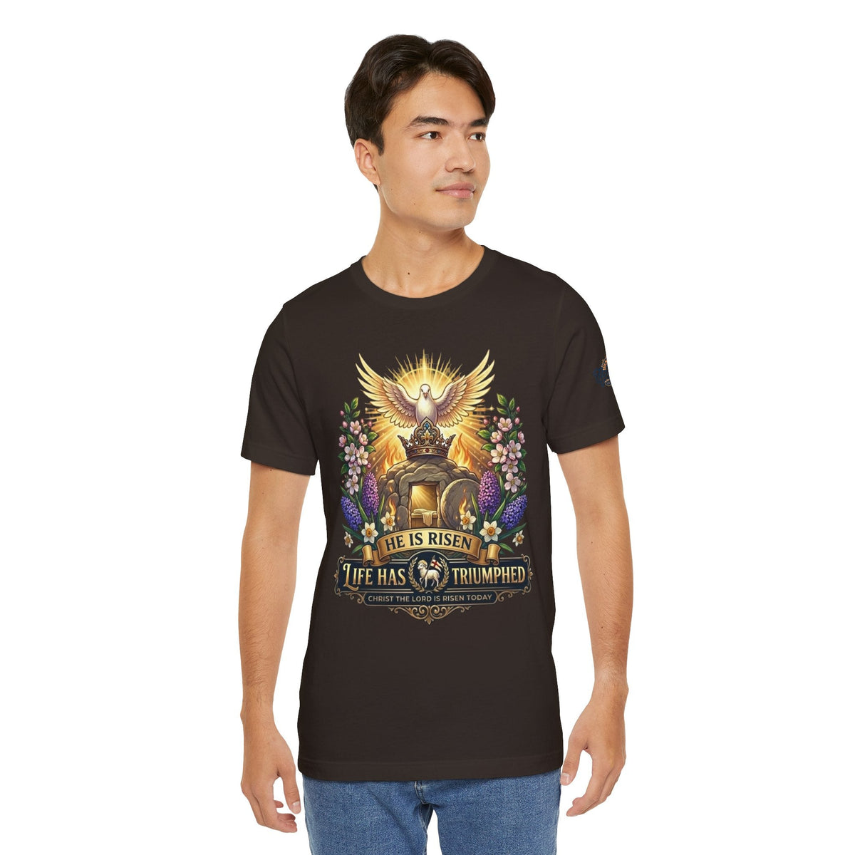 He Is Risen "Life Has Triumphed" T-Shirt — Easter Resurrection Christian Tee Printify
