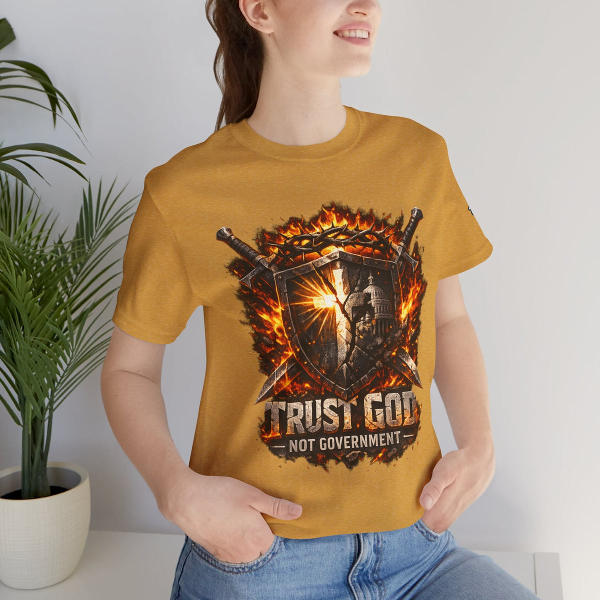 Trust God Not Government Shield Tee — Patriotic Christian Faith T-Shirt Printify