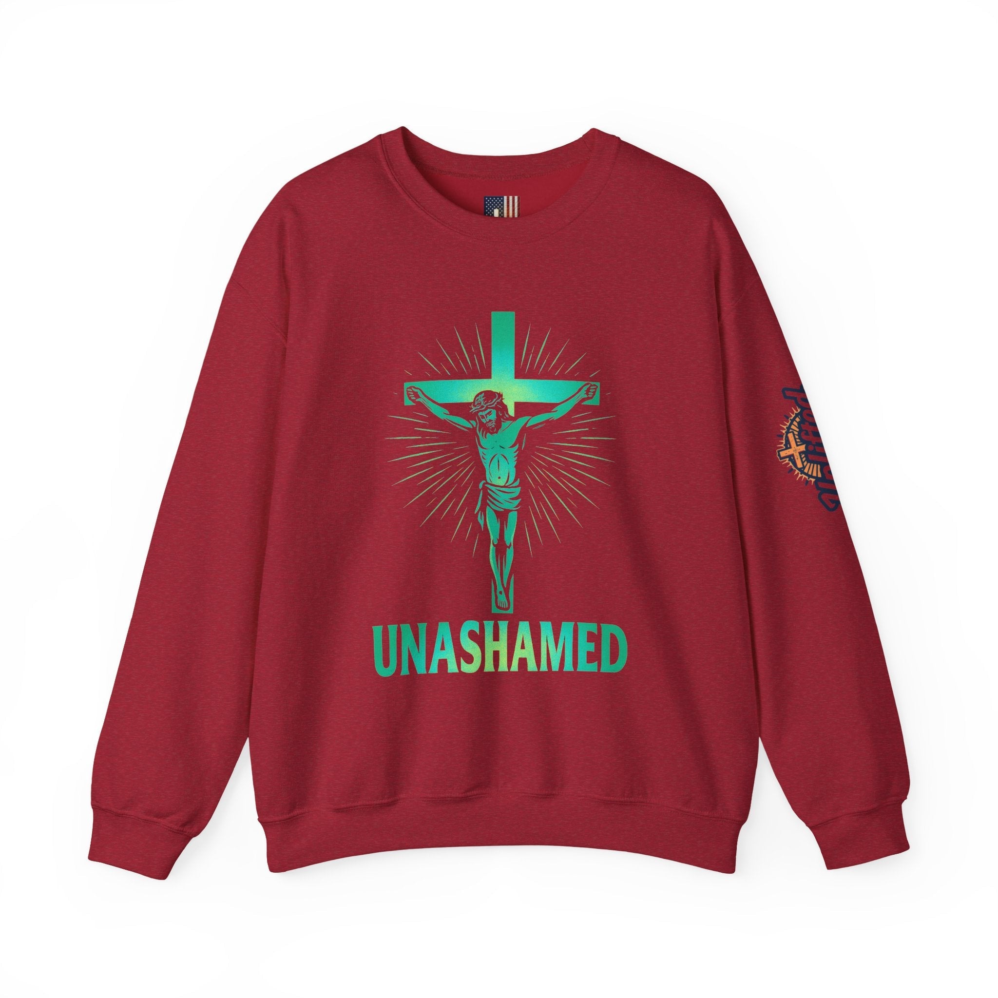 Unashamed Sweatshirt – Romans 1:16 Crucifixion Christian Sweatshirt for Bold Unwavering Faith Printify