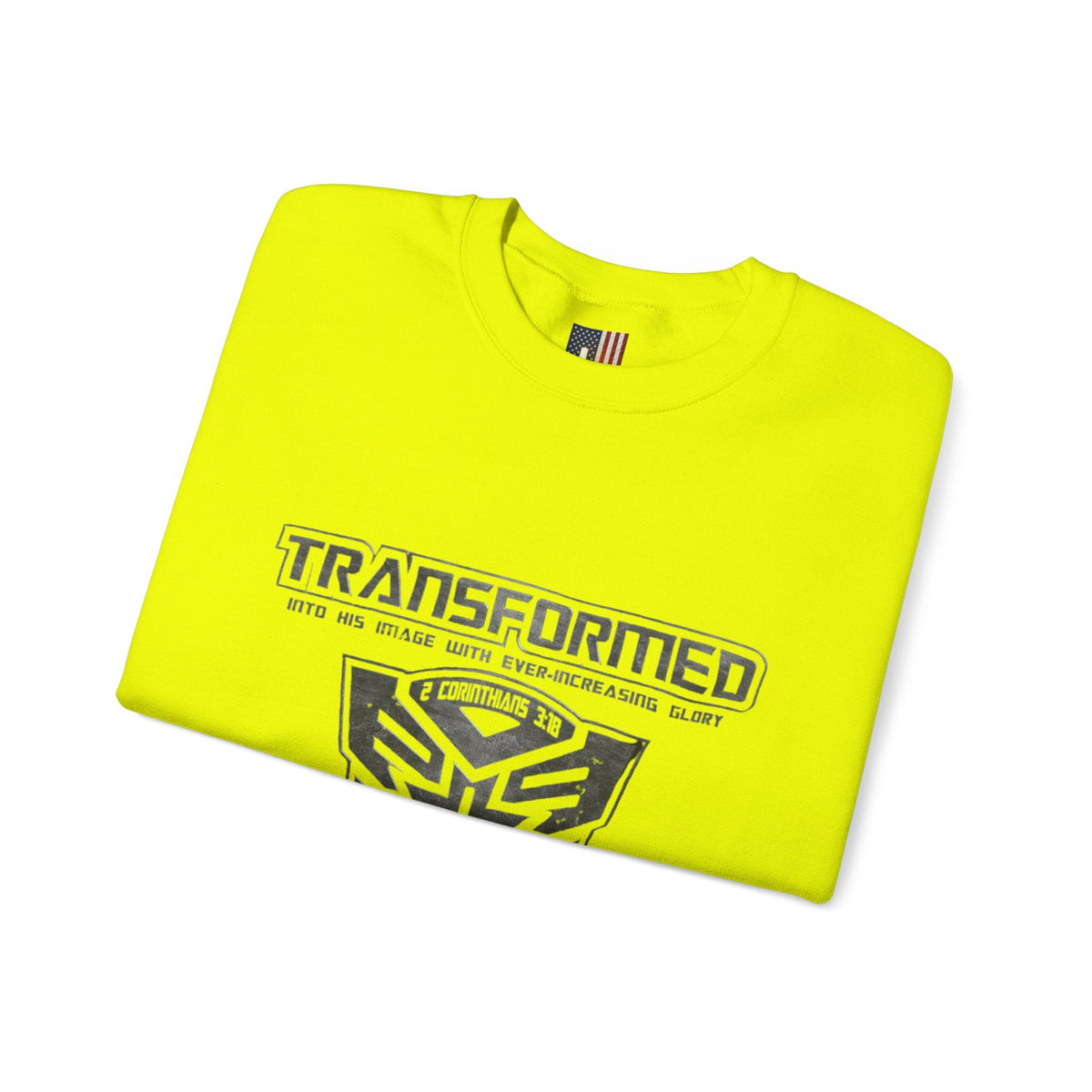 Transformer Logo Christian Sweatshirt | 2 Corinthians 3:18 Bible Verse Sweatshirt Printify