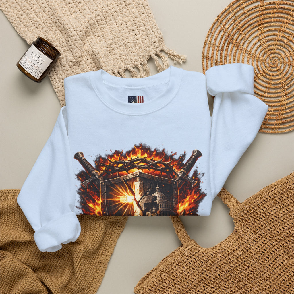 Trust God Not Government Shield Sweatshirt — Patriotic Christian Faith Sweatshirt Printify