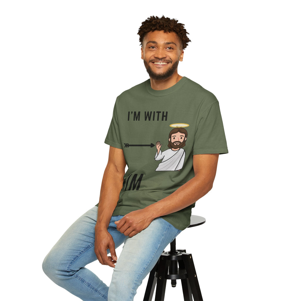 🔥 I’m With Him → Christian T-Shirt | Arrow Pointing to Jesus | Minimalist Faith Tee | Subtle Cross Design | Bible-Inspired Apparel by Uplifted Gear Printify