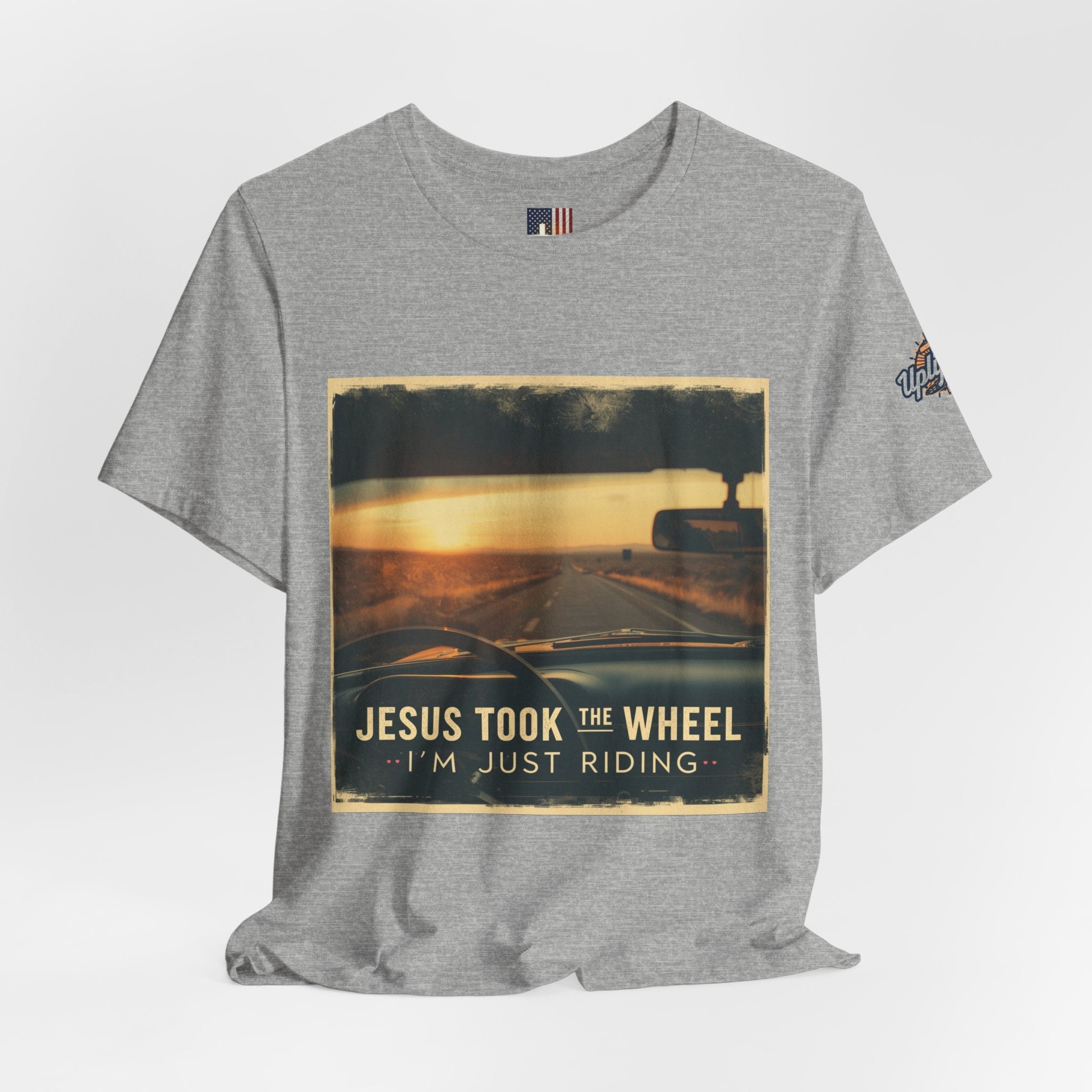 Jesus Took the Wheel I'm Just Riding T-shirt – Funny Christian Convertible Car T-shirt for Surrendered Faith & Humor Printify
