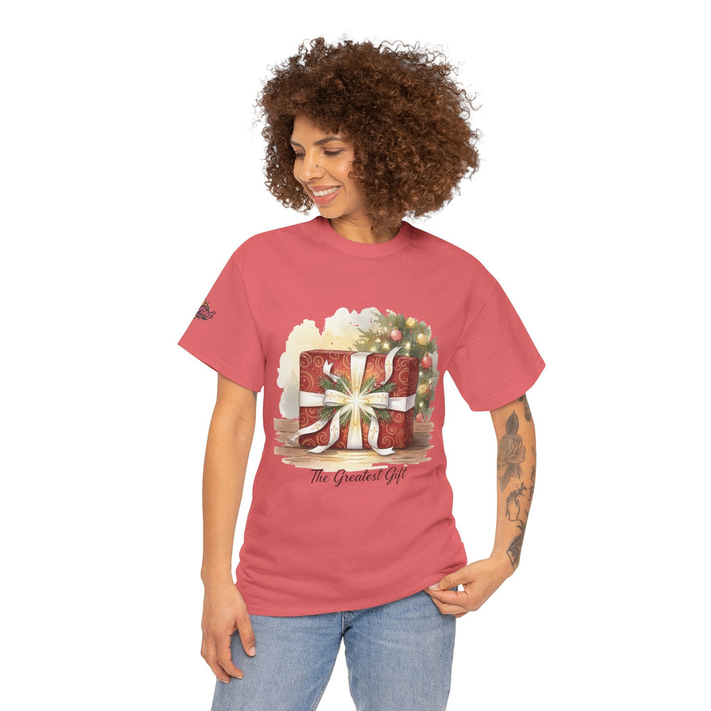 The Greatest Gift T-shirt – Cross Bow Present Christian T-shirt for Christmas Salvation & Eternal Faith Printify