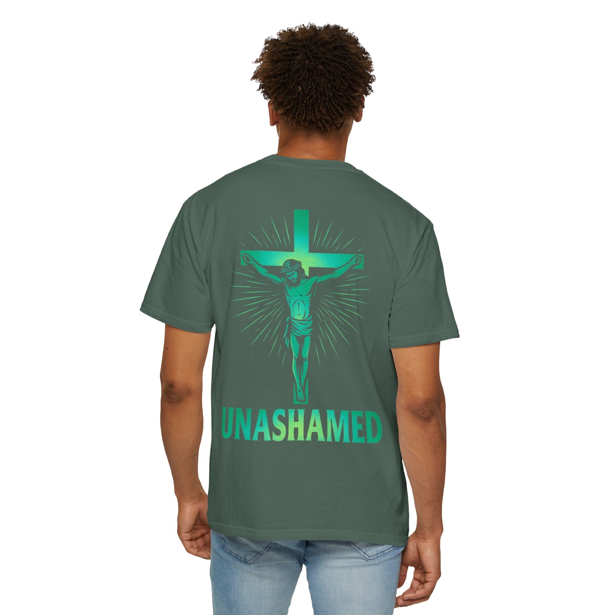 Unashamed T-shirt – Romans 1:16 Crucifixion Christian t-shirt for Bold Unwavering Faith Printify