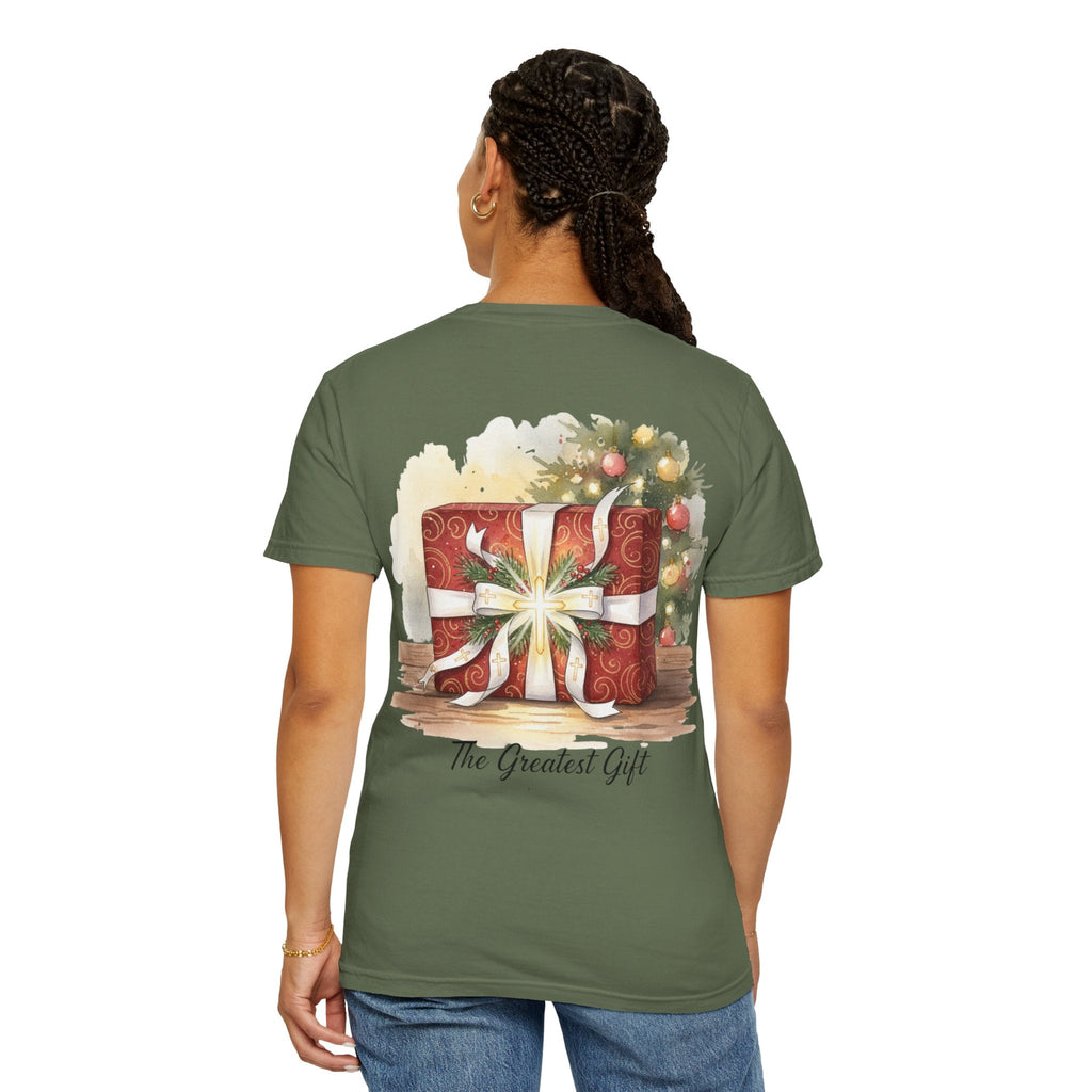 The Greatest Gift T-shirt – Cross Bow Present Christian T-shirt for Christmas Salvation & Eternal Faith Printify