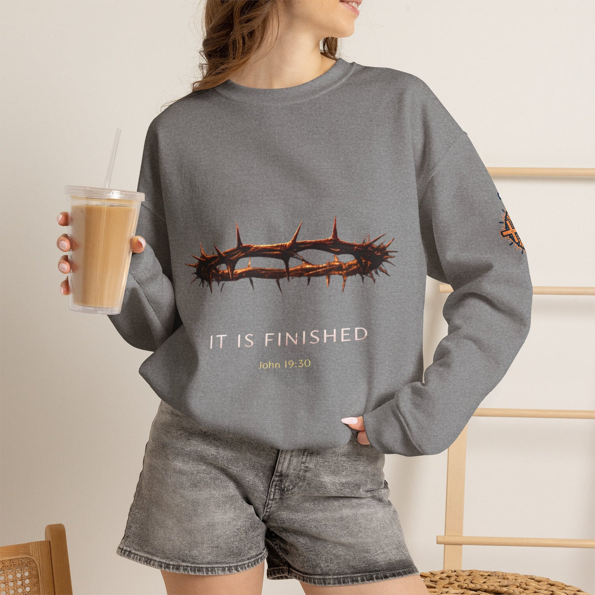 It Is Finished Crown of Thorns Sweatshirt — Christian John 19:30 Faith Sweatshirt Printify