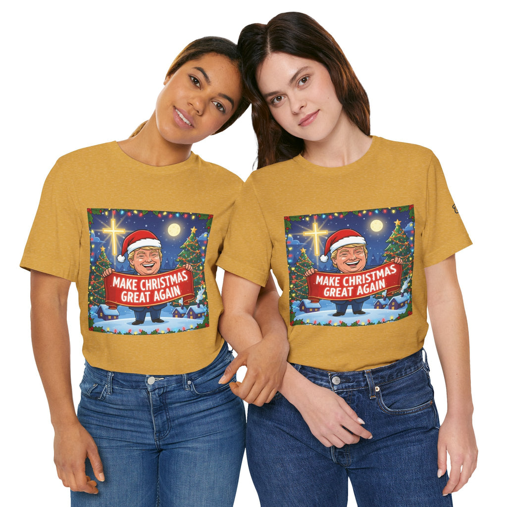 🎄 Make Christmas Great Again – Patriotic Christian Christmas T-Shirt | Bold Holiday Faith Tee | Red & White Banner Design | Uplifted Gear Printify