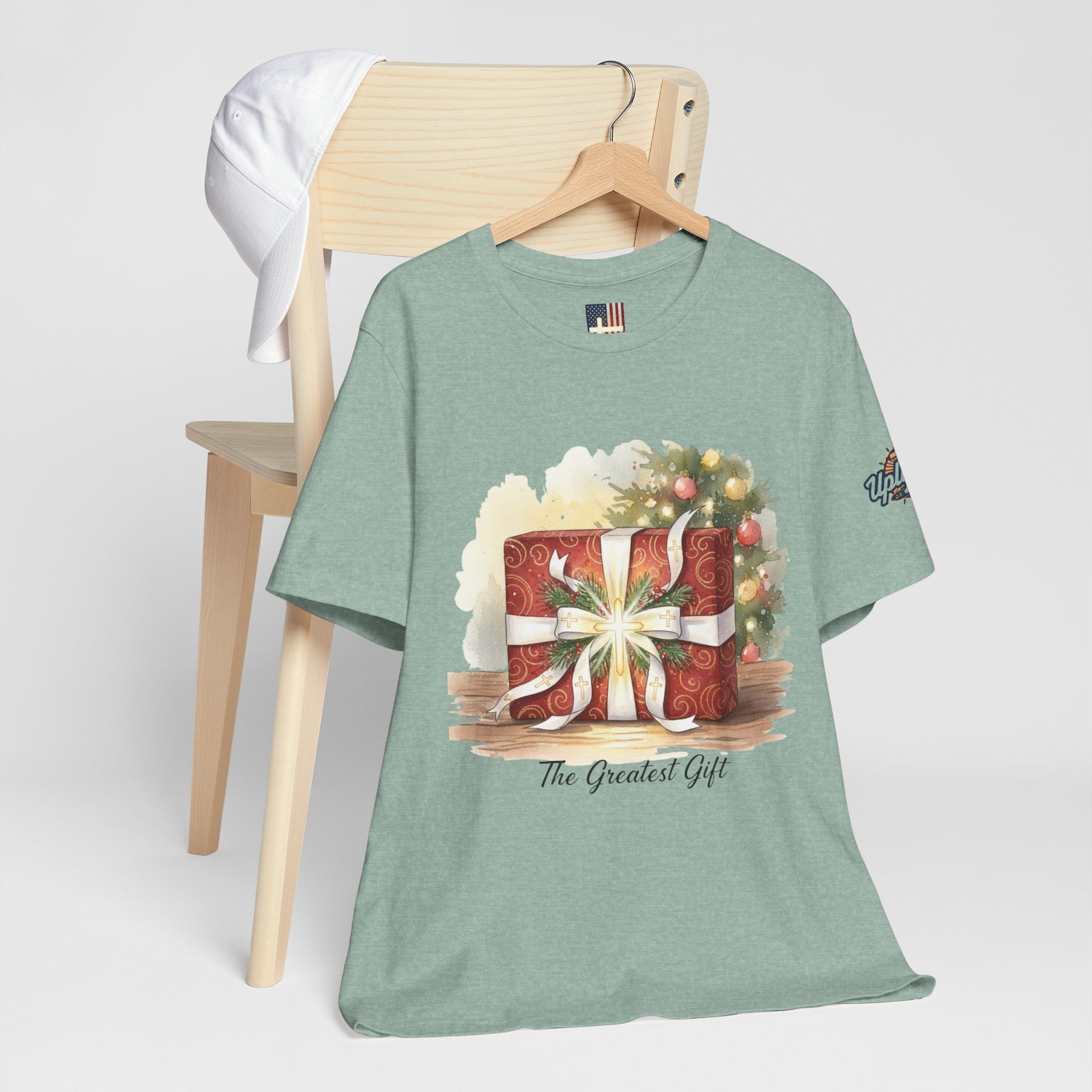 The Greatest Gift T-shirt – Cross Bow Present Christian T-shirt for Christmas Salvation & Eternal Faith Printify