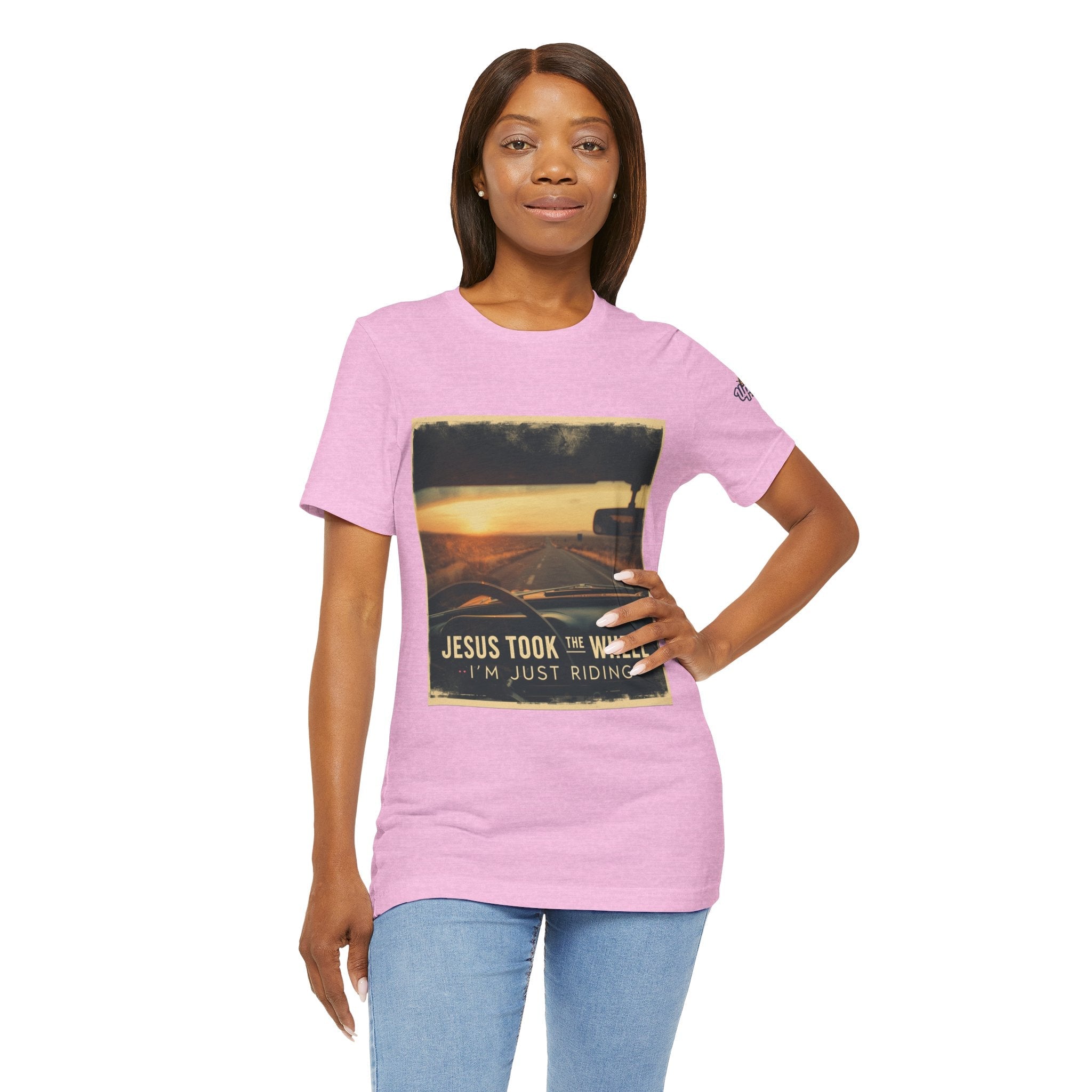 Jesus Took the Wheel I'm Just Riding T-shirt – Funny Christian Convertible Car T-shirt for Surrendered Faith & Humor Printify