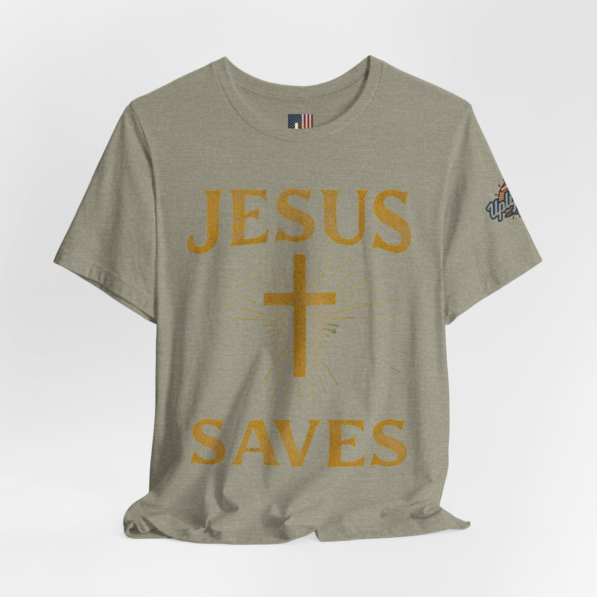 Jesus Saves T-shirt – Radiant Cross & Rays of Light Christian T-shirt for Eternal Hope & Faith Printify