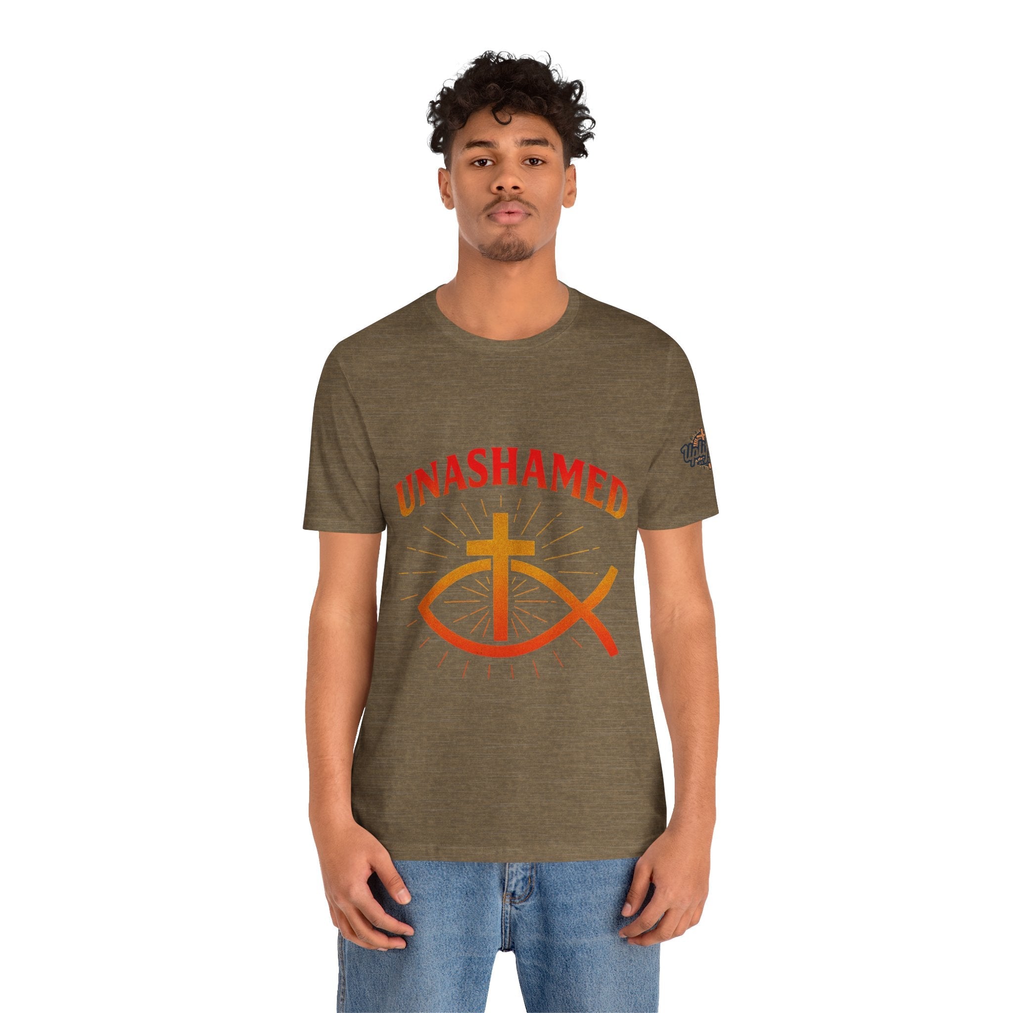 Unashamed T-shirt – Ichthys Jesus Fish & Cross Christian T-shirt for Romans 1:16 Bold Faith Printify