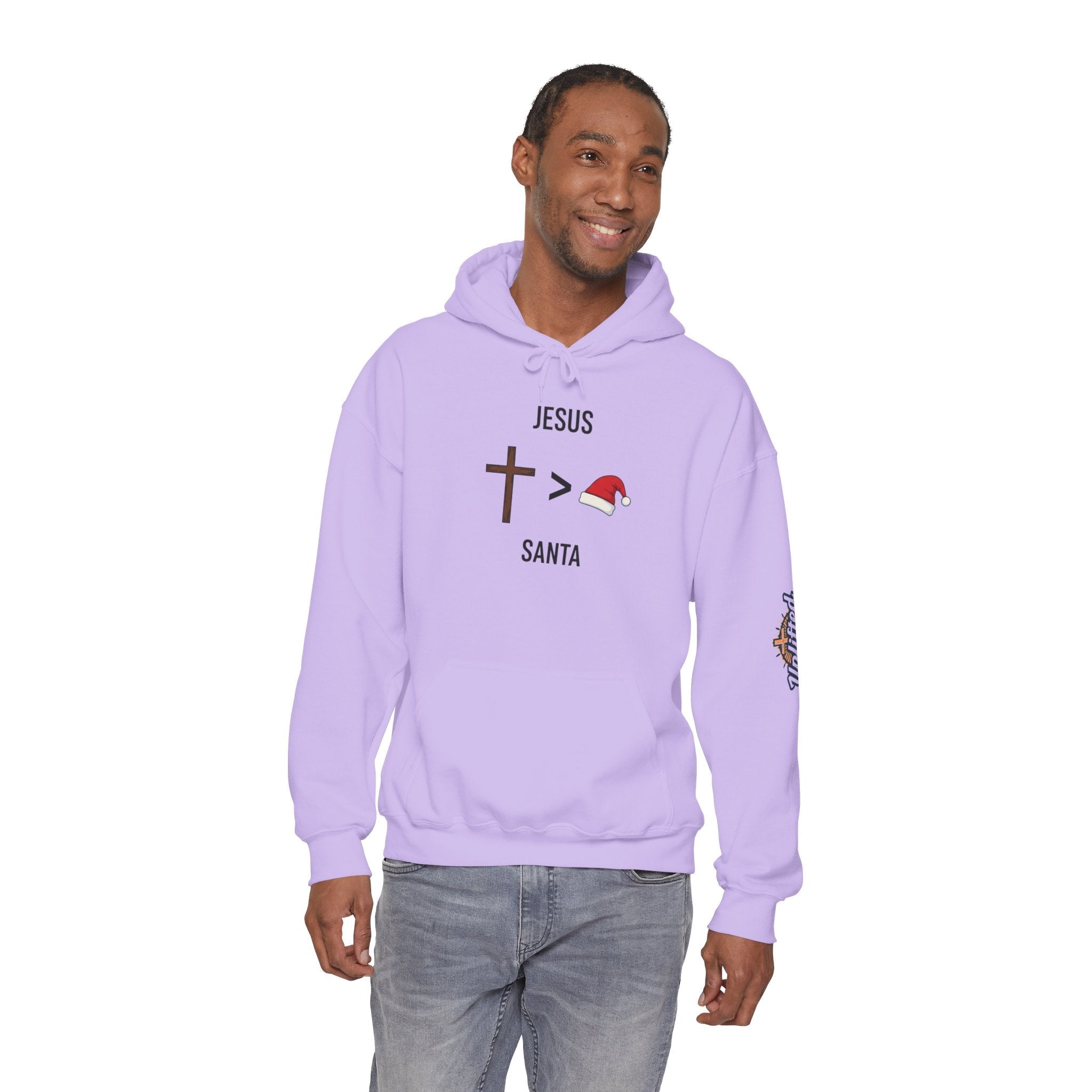 🎄 Jesus > Santa – Minimalist Christian Christmas Hoodie | Bold Faith Over Holiday Tee | Cross vs Santa Hat Design | Uplifted Gear Printify