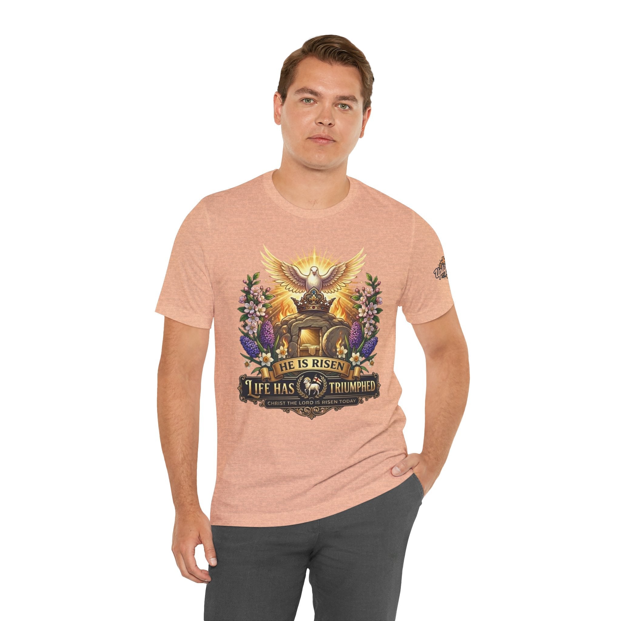 He Is Risen "Life Has Triumphed" T-Shirt — Easter Resurrection Christian Tee Printify