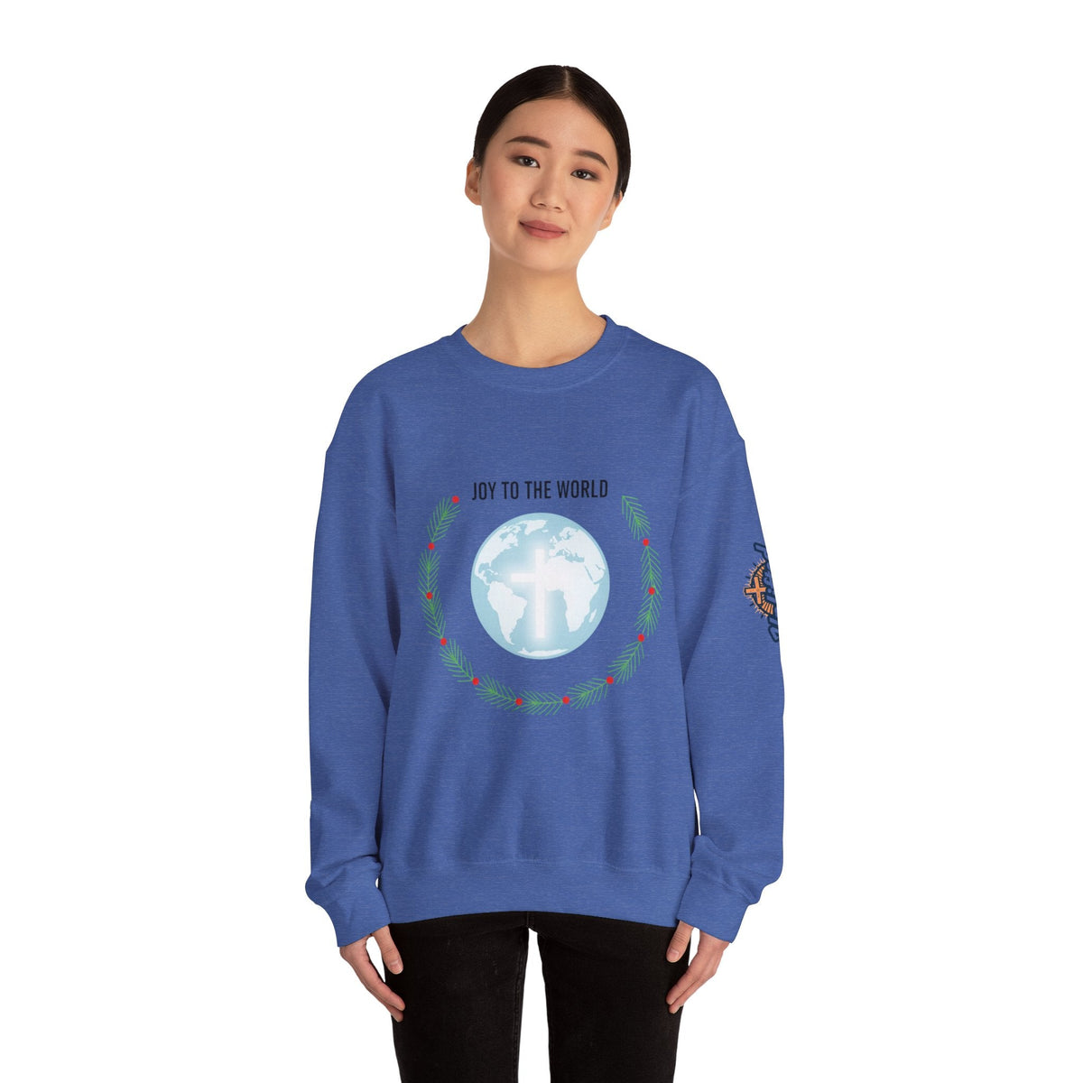 Joy to the World Sweatshirt – Wreath Earth Nativity Christian Christmas Sweatshirt for Isaiah 9:6 Holiday Faith & Festive Joy Printify