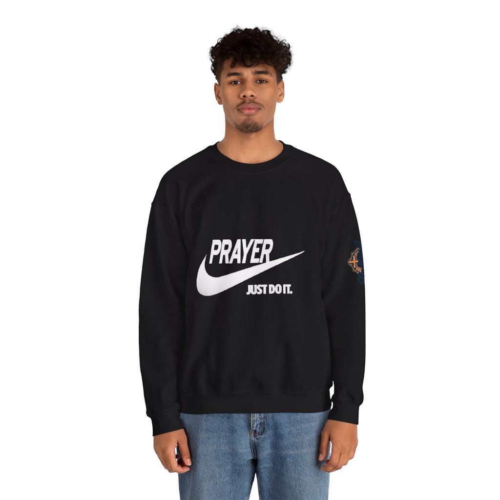 Prayer Just Do It Sweatshirt - Funny Christian Nike Parody Sweatshirt - Faith Gear Printify