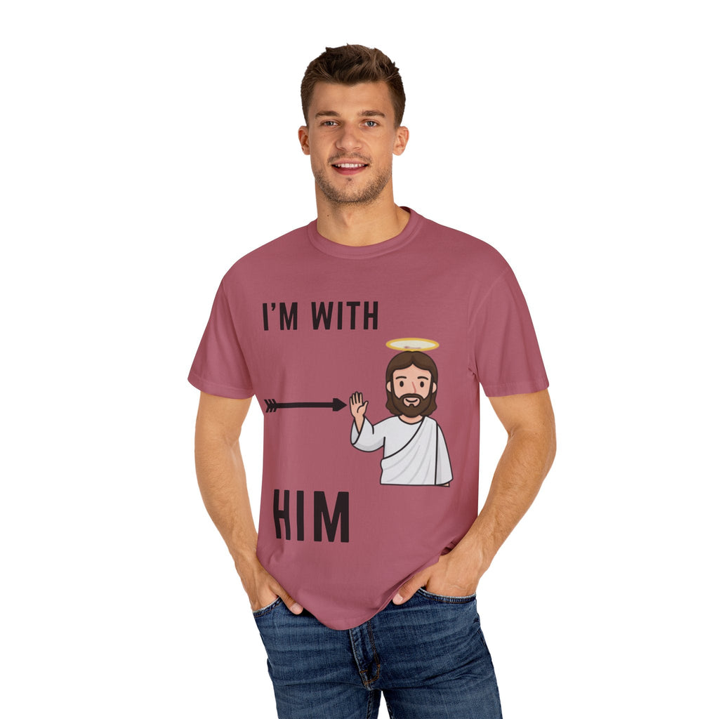 🔥 I’m With Him → Christian T-Shirt | Arrow Pointing to Jesus | Minimalist Faith Tee | Subtle Cross Design | Bible-Inspired Apparel by Uplifted Gear Printify