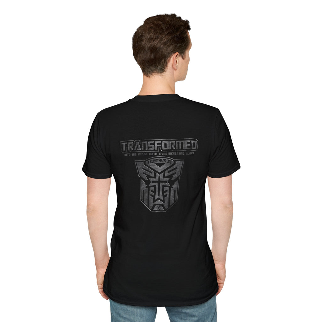Transformer Logo Christian T-shirt | 2 Corinthians 3:18 Bible Verse T-shirt Printify