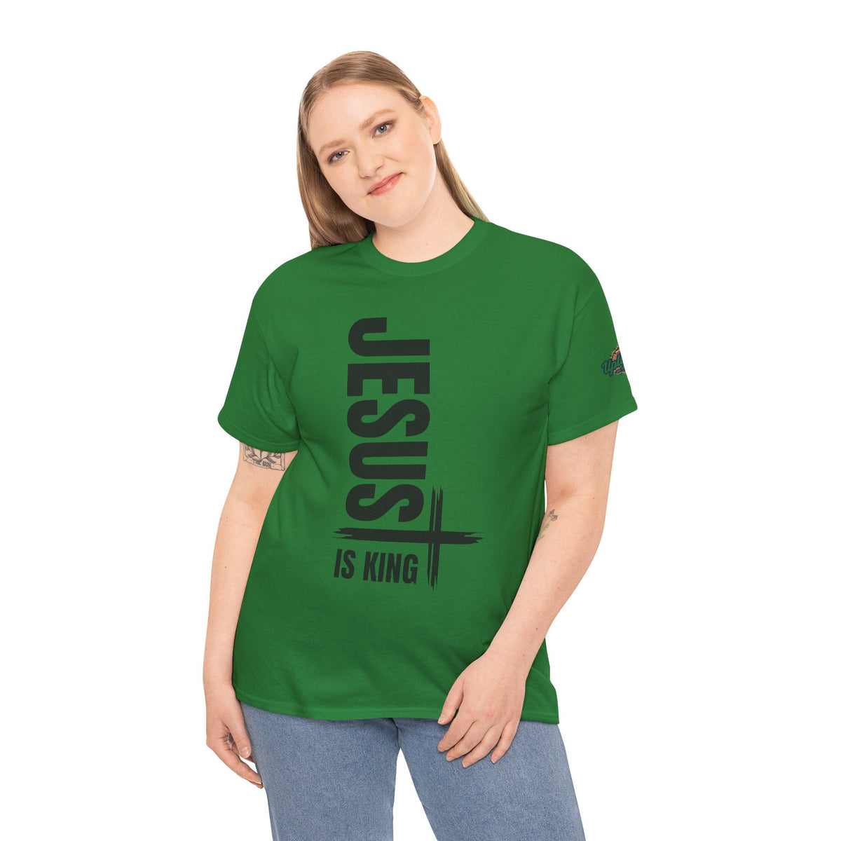 Jesus Is King T-shirt | Modern Typographic Cross Christian T-shirt Printify