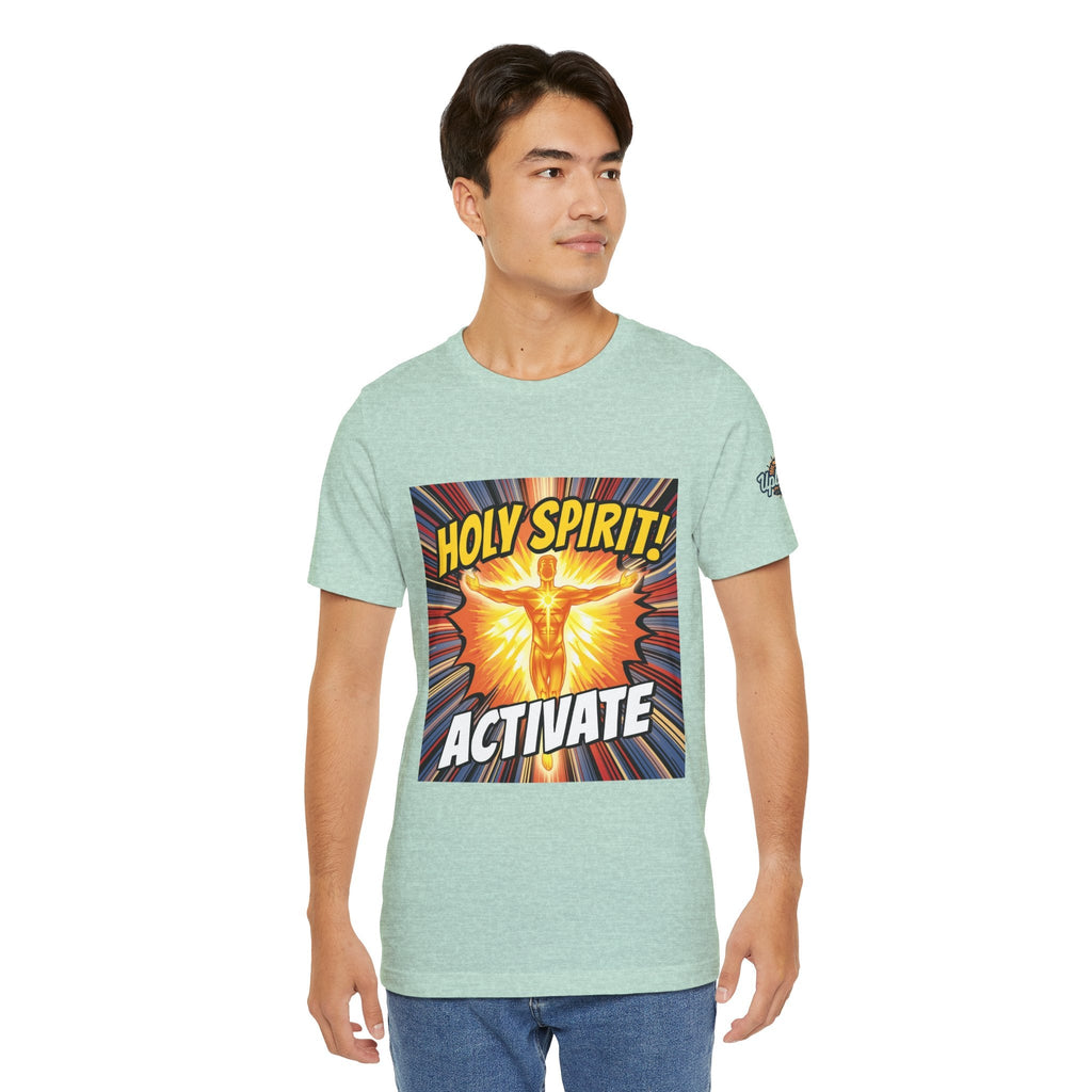 Holy Spirit Activate T-shirt – Superhero Christian T-shirt with Vibrant Power-Up Design for Faith-Fueled Boldness Printify