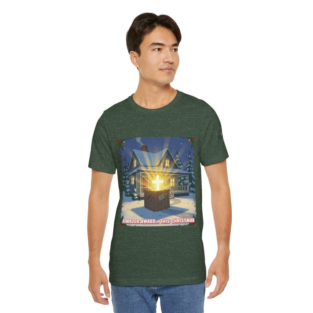 A Major Award This Christmas T-shirt – Fragile Leg Lamp Parody Cross Unboxing Christian T-shirt for Hilarious Faith & Holiday Glow Printify