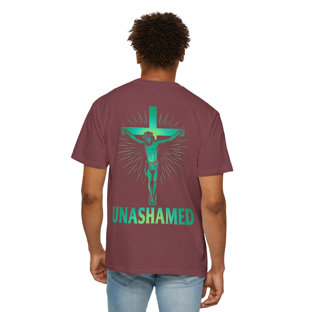 Unashamed T-shirt – Romans 1:16 Crucifixion Christian t-shirt for Bold Unwavering Faith Printify