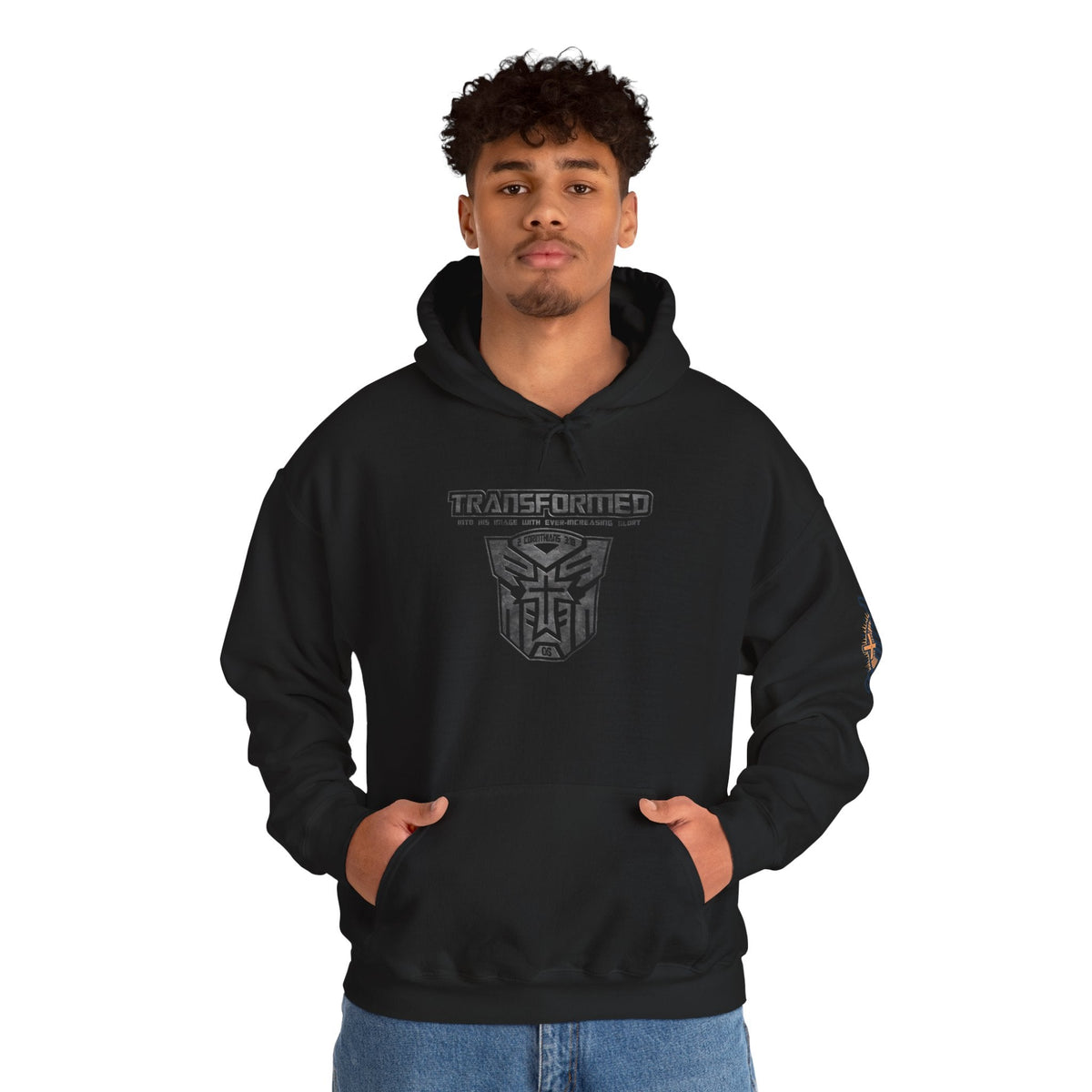 Transformer Logo Christian Hoodie | 2 Corinthians 3:18 Bible Verse Hoodie Printify