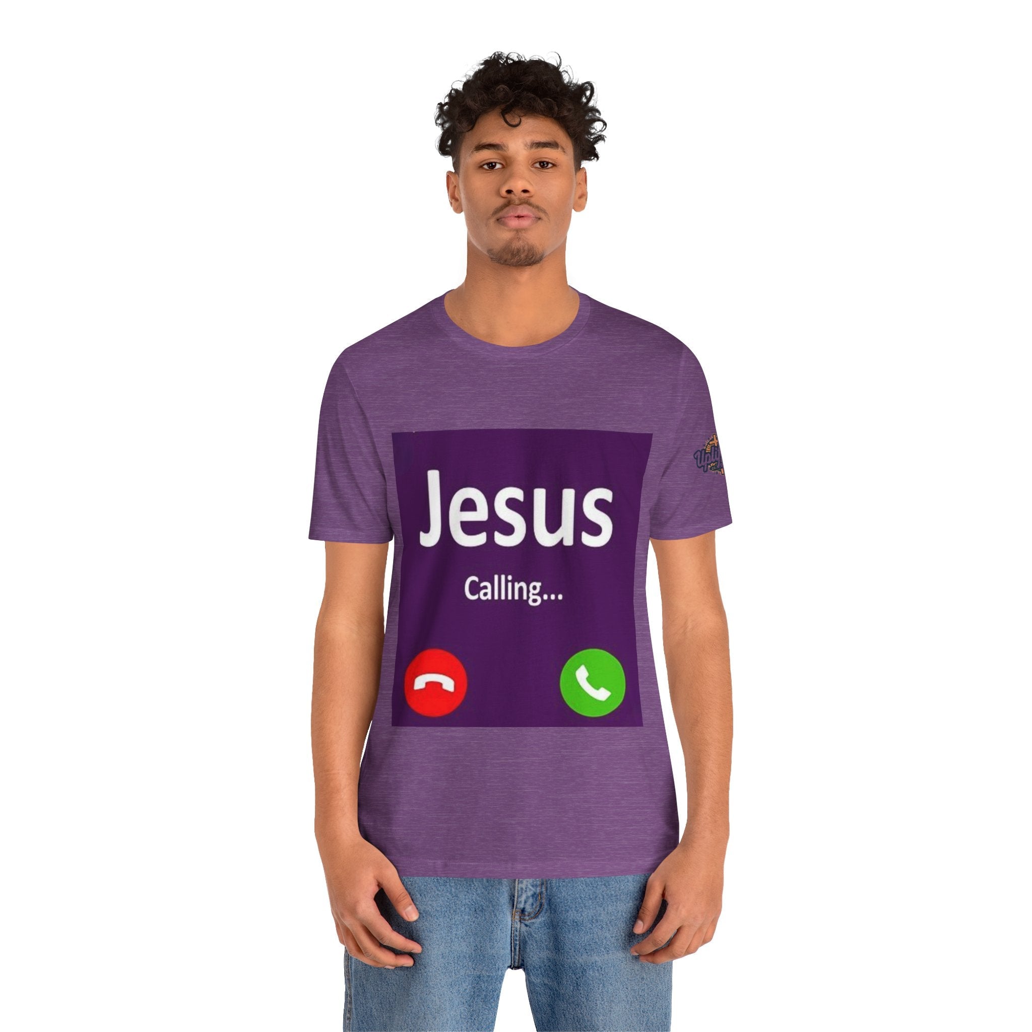 Jesus Calling T-shirt – Funny Cell Phone Screen Christian T-shirt for Divine Connection & Faith Humor Printify