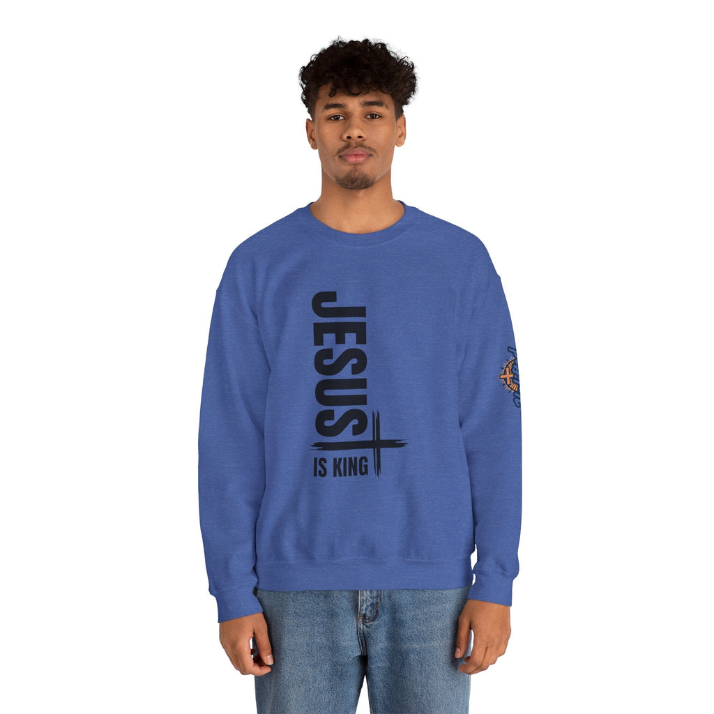 Jesus Is King Sweatshirt | Modern Typographic Cross Christian Sweatshirt Printify