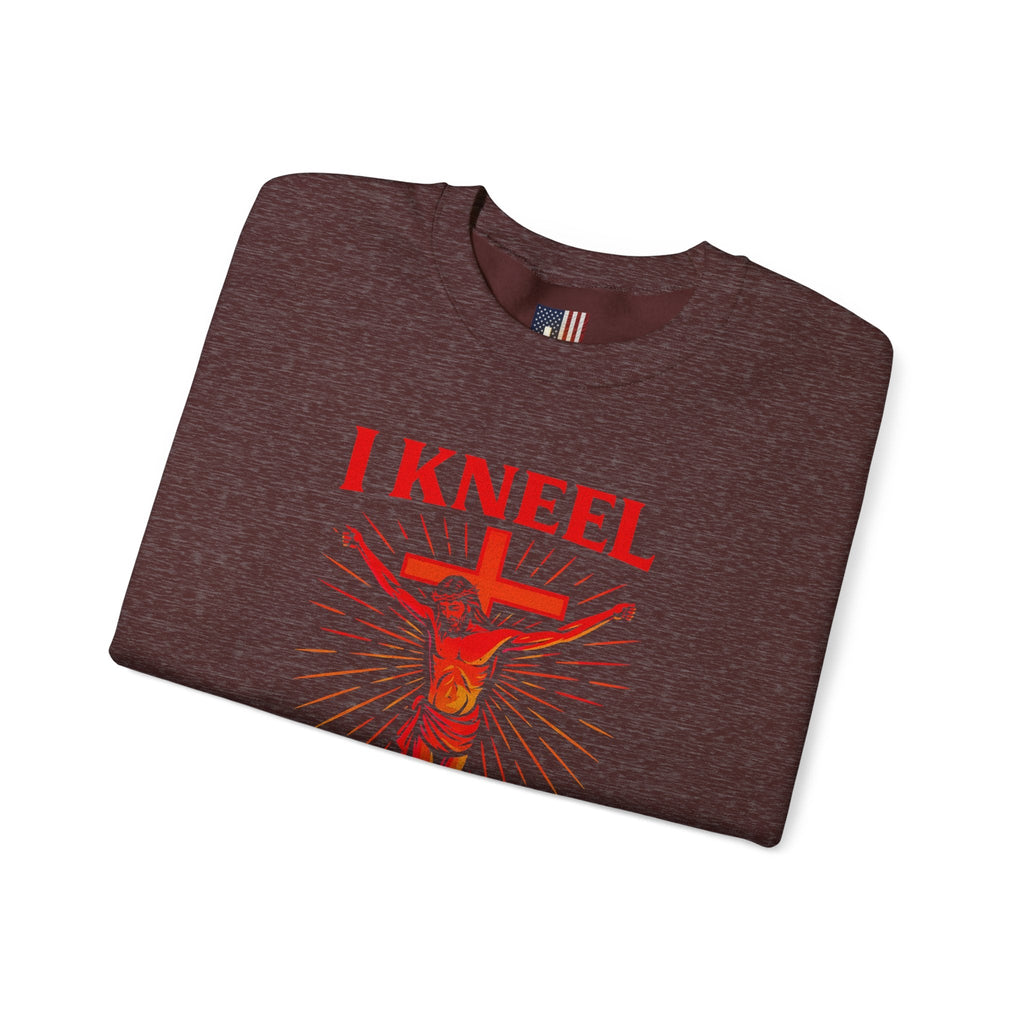 I Kneel to One Man Sweatshirt – Crucifixion Christian Sweatshirt for Unashamed Devotion & Bold Faith Printify