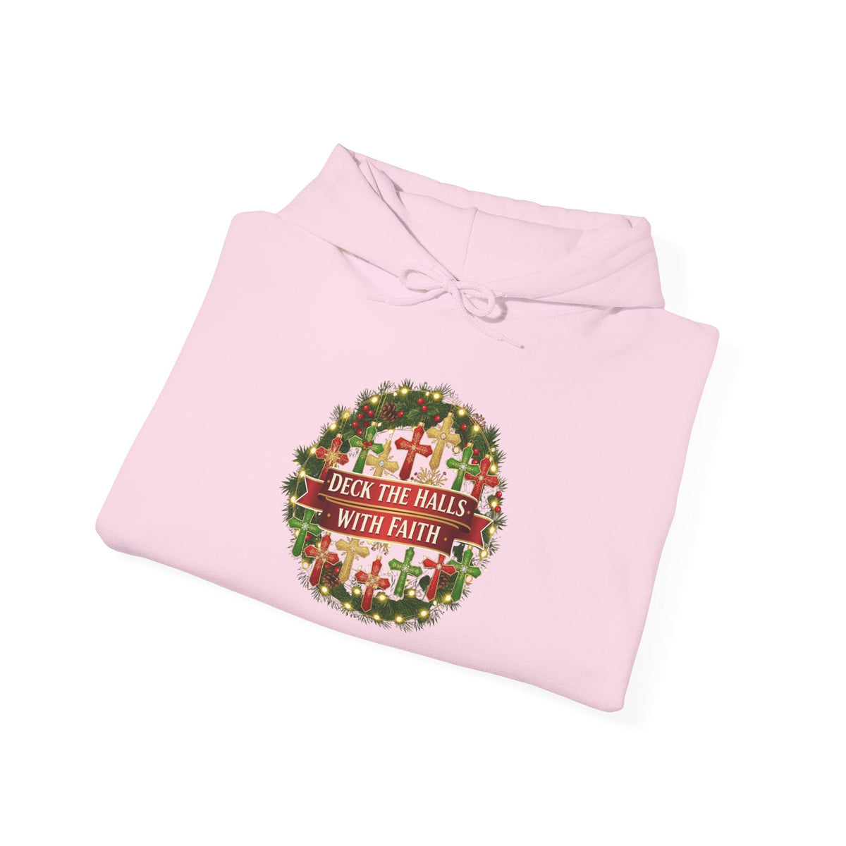 🎄 Deck the Halls with Faith – Christian Christmas Hoodie | Cross Ornament Design & Festive Garland | Bold Holiday Faith Tee by Uplifted Gear Printify
