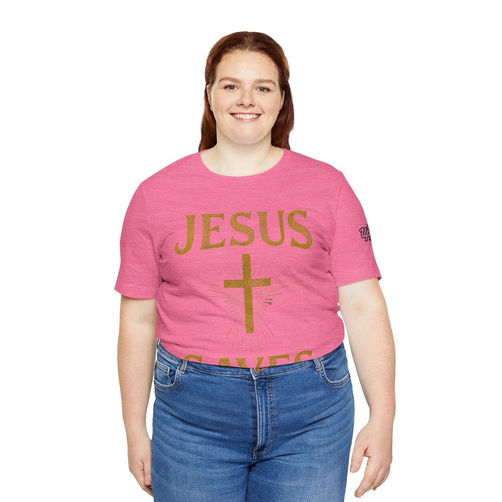 Jesus Saves T-shirt – Radiant Cross & Rays of Light Christian T-shirt for Eternal Hope & Faith Printify