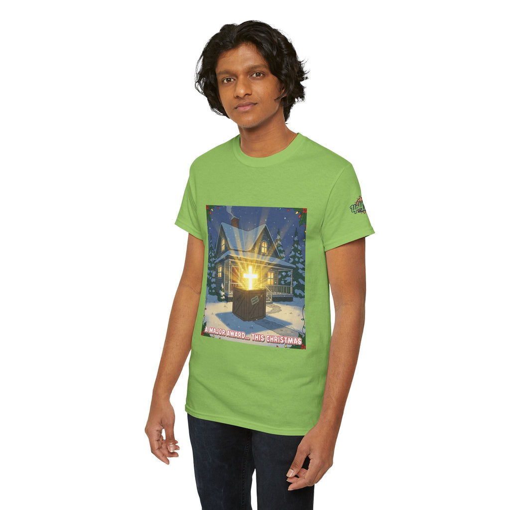 A Major Award This Christmas T-shirt – Fragile Leg Lamp Parody Cross Unboxing Christian T-shirt for Hilarious Faith & Holiday Glow Printify
