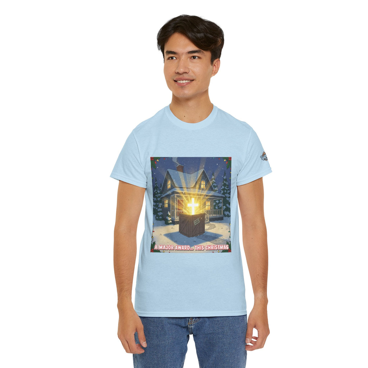 A Major Award This Christmas T-shirt – Fragile Leg Lamp Parody Cross Unboxing Christian T-shirt for Hilarious Faith & Holiday Glow Printify