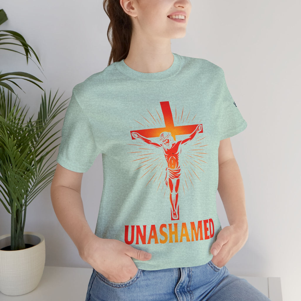 Unashamed T-shirt – Romans 1:16 Crucifixion Christian t-shirt for Bold Unwavering Faith Printify