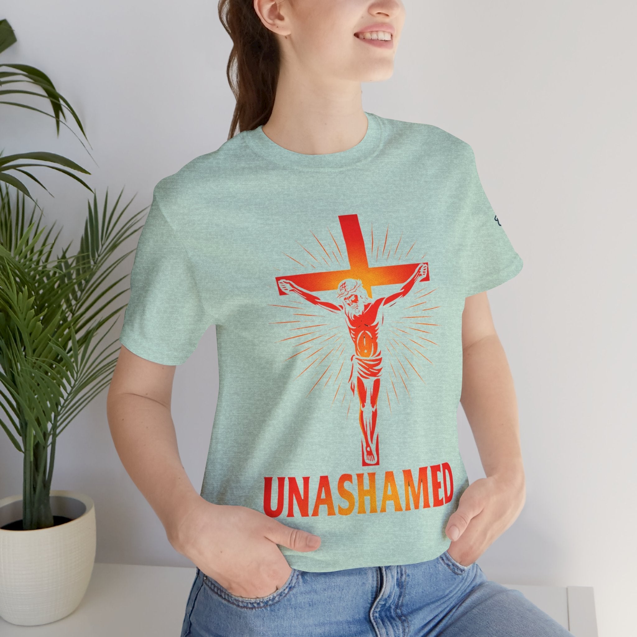 Unashamed T-shirt – Romans 1:16 Crucifixion Christian t-shirt for Bold Unwavering Faith Printify