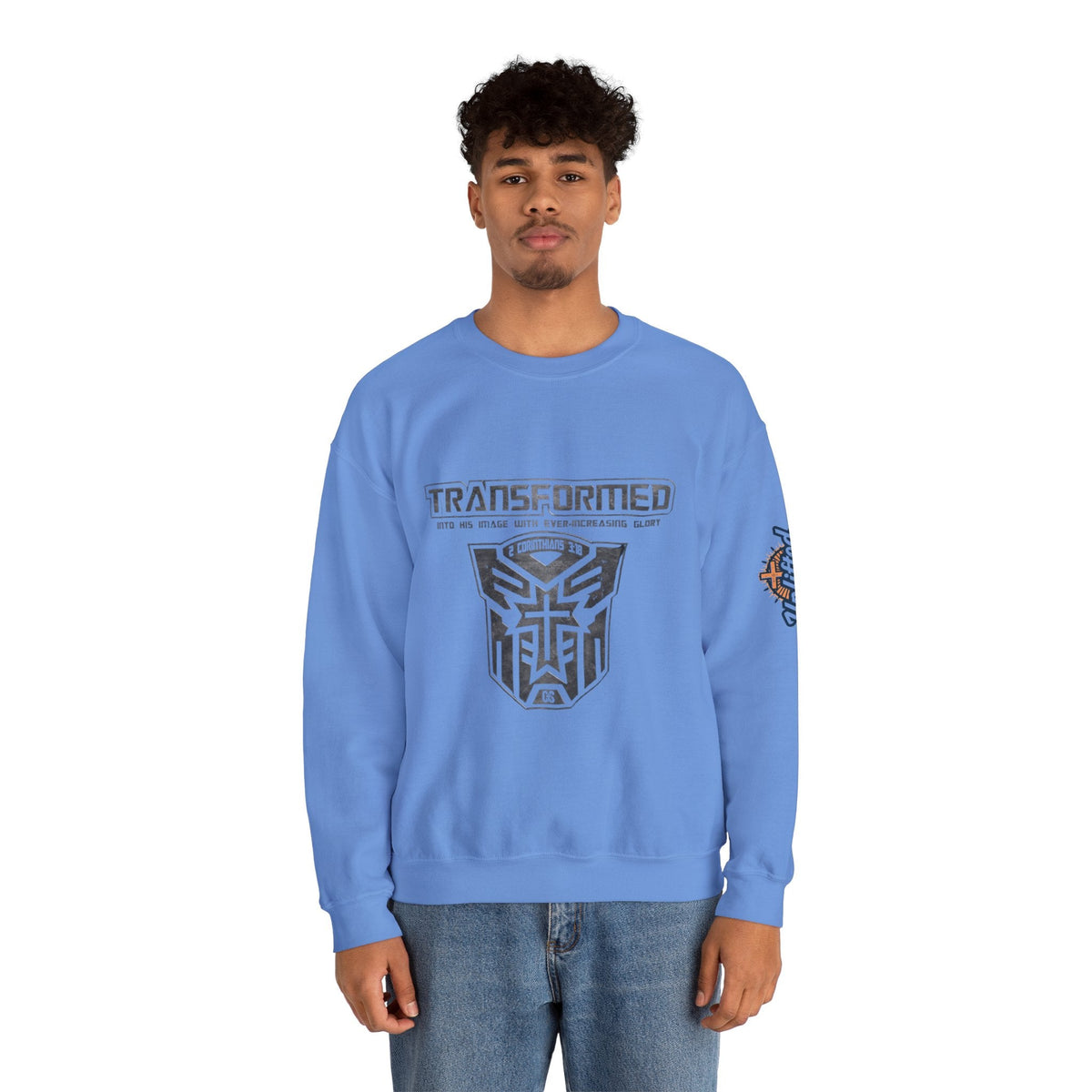 Transformer Logo Christian Sweatshirt | 2 Corinthians 3:18 Bible Verse Sweatshirt Printify