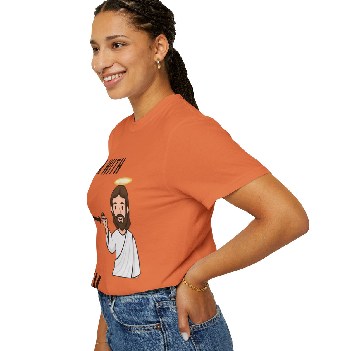 🔥 I’m With Him → Christian T-Shirt | Arrow Pointing to Jesus | Minimalist Faith Tee | Subtle Cross Design | Bible-Inspired Apparel by Uplifted Gear Printify