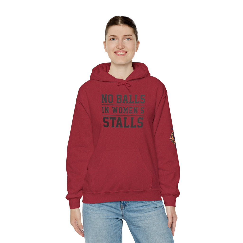 "No Balls in Women's Stalls" Statement Hoodie — Protest Sweatshirt Printify