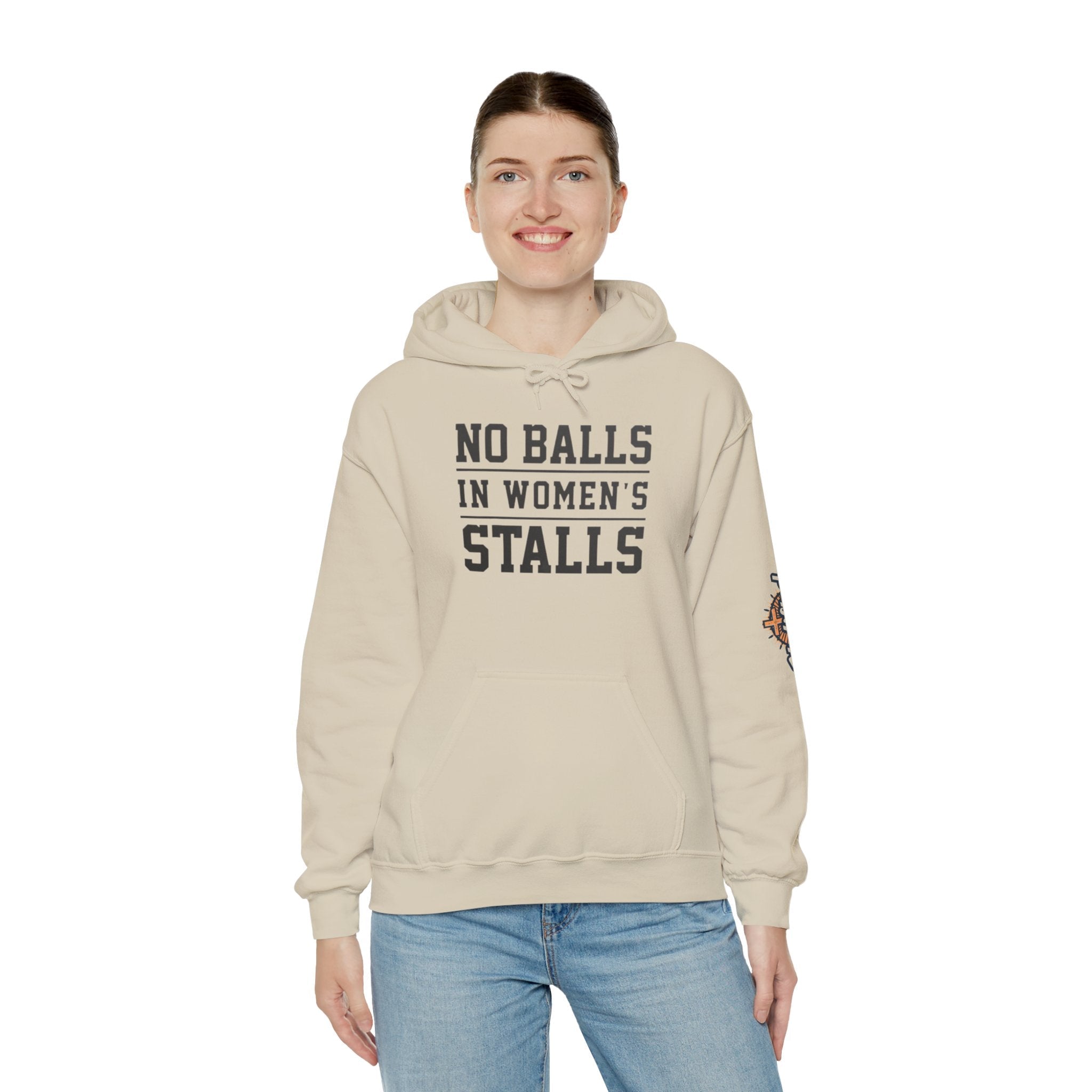 "No Balls in Women's Stalls" Statement Hoodie — Protest Sweatshirt Printify