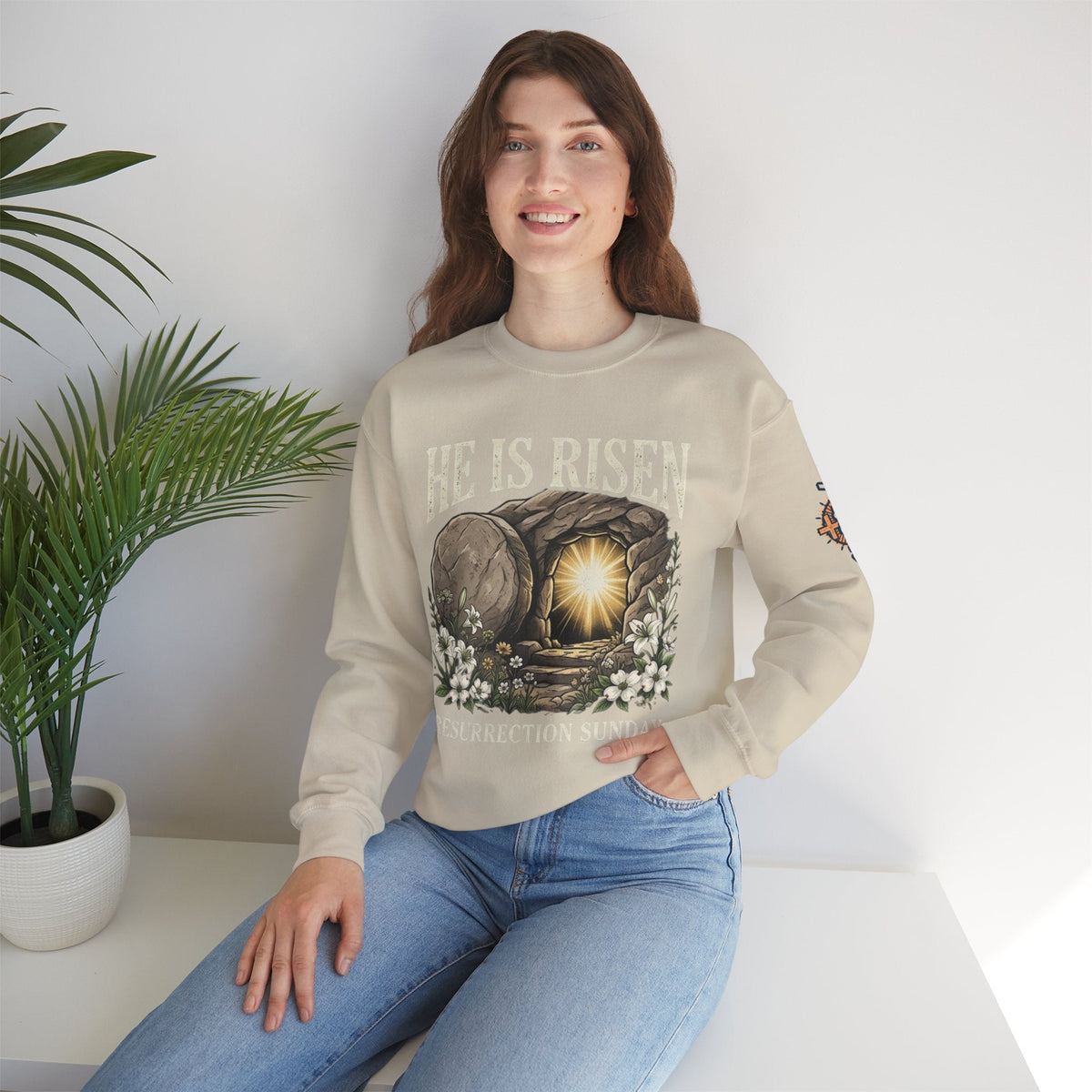 He Is Risen Sweatshirt — Jesus Christ Resurrection Easter Sweatshirt Printify