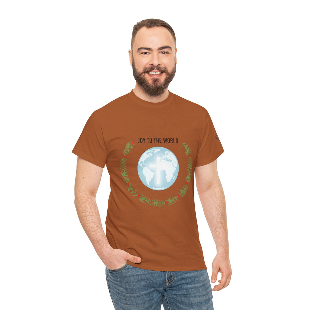 Joy to the World T-shirt – Wreath Earth Nativity Christian Christmas T-shirt for Isaiah 9:6 Holiday Faith & Festive Joy Printify
