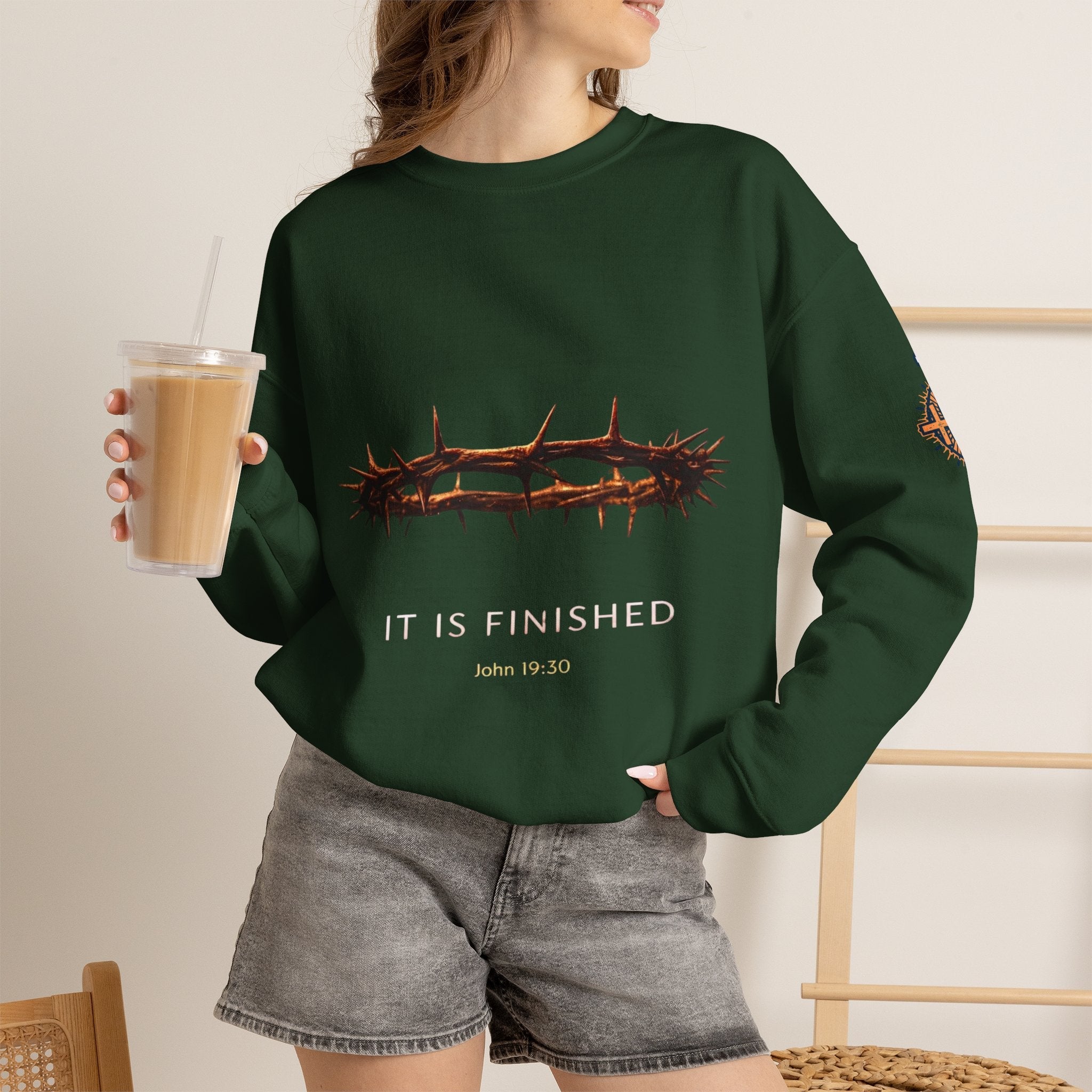 It Is Finished Crown of Thorns Sweatshirt — Christian John 19:30 Faith Sweatshirt Printify