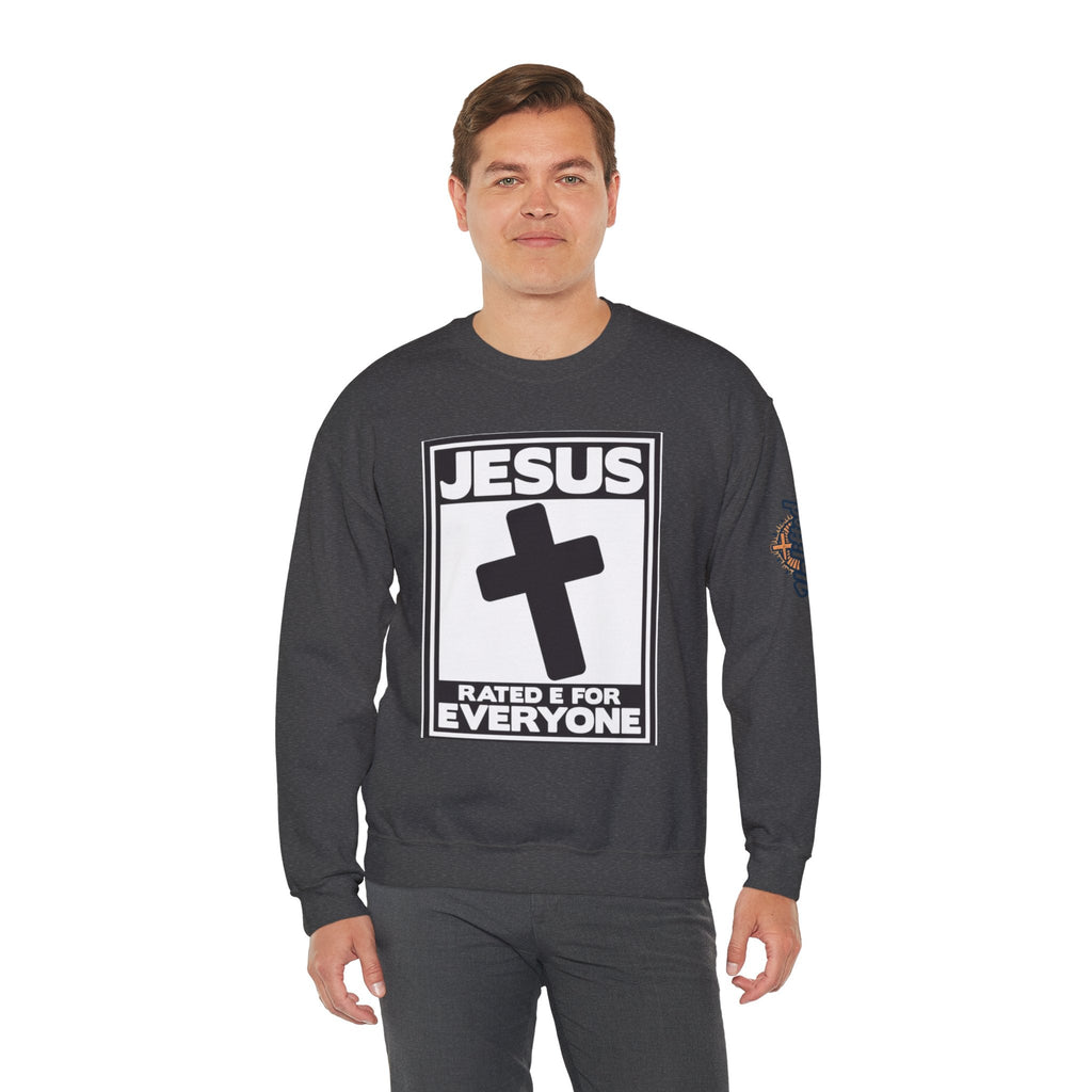 Jesus, Rated E for Everyone Sweatshirt - Gamer Faith Sweatshirt - Christian Video Game Parody Printify