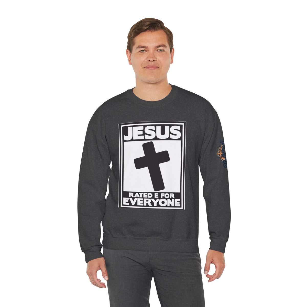 Jesus, Rated E for Everyone Sweatshirt - Gamer Faith Sweatshirt - Christian Video Game Parody Printify