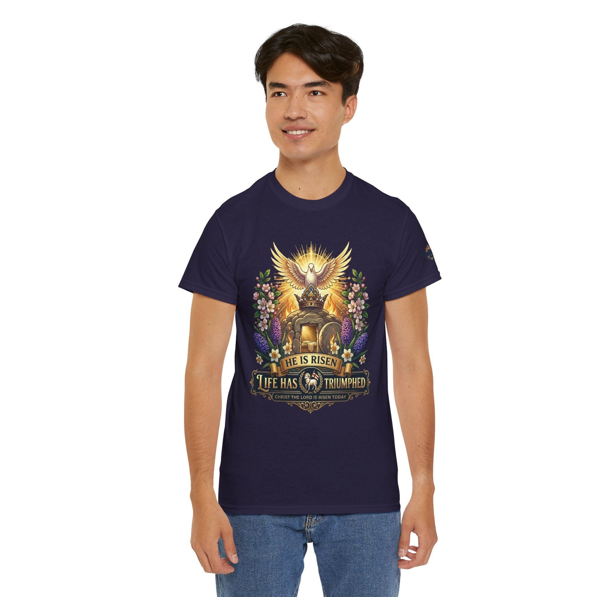 He Is Risen "Life Has Triumphed" T-Shirt — Easter Resurrection Christian Tee Printify