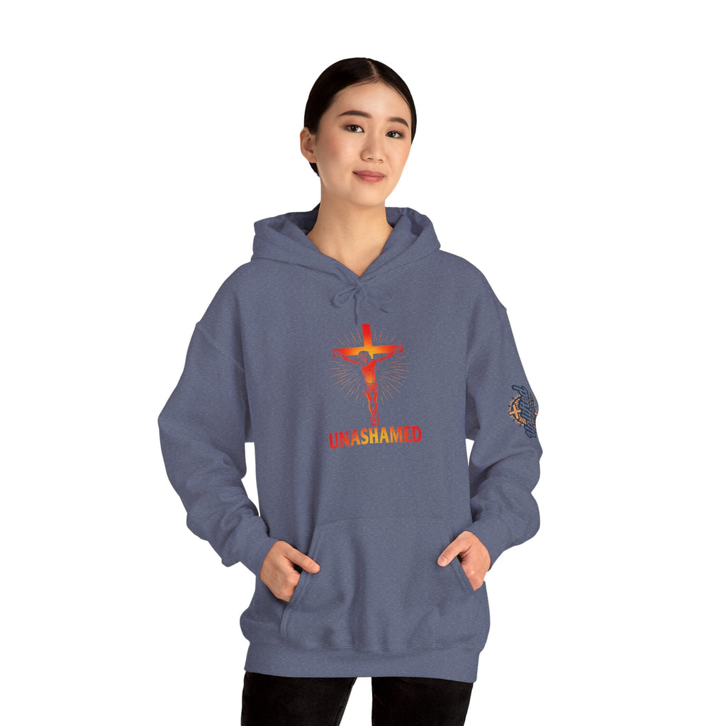 Unashamed Hoodie – Romans 1:16 Crucifixion Christian Sweatshirt for Bold Unwavering Faith Printify