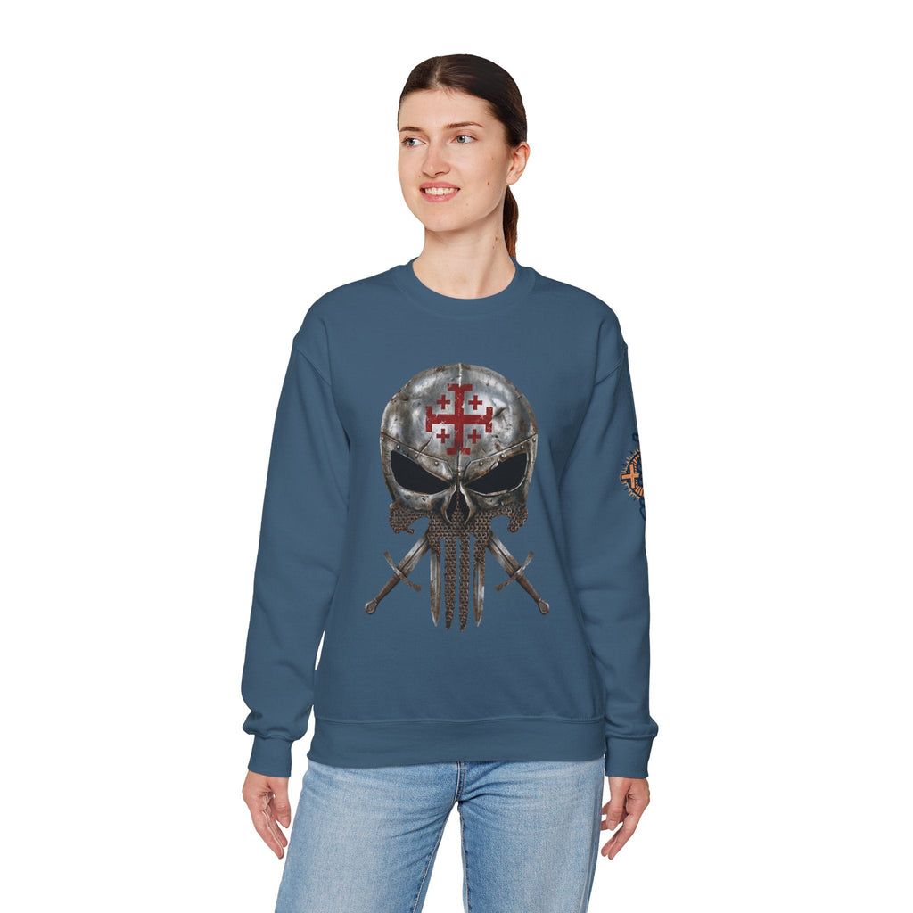 Crusader Knight Christian Skull Sweatshirt - Warrior Armor of God Sweatshirt Printify