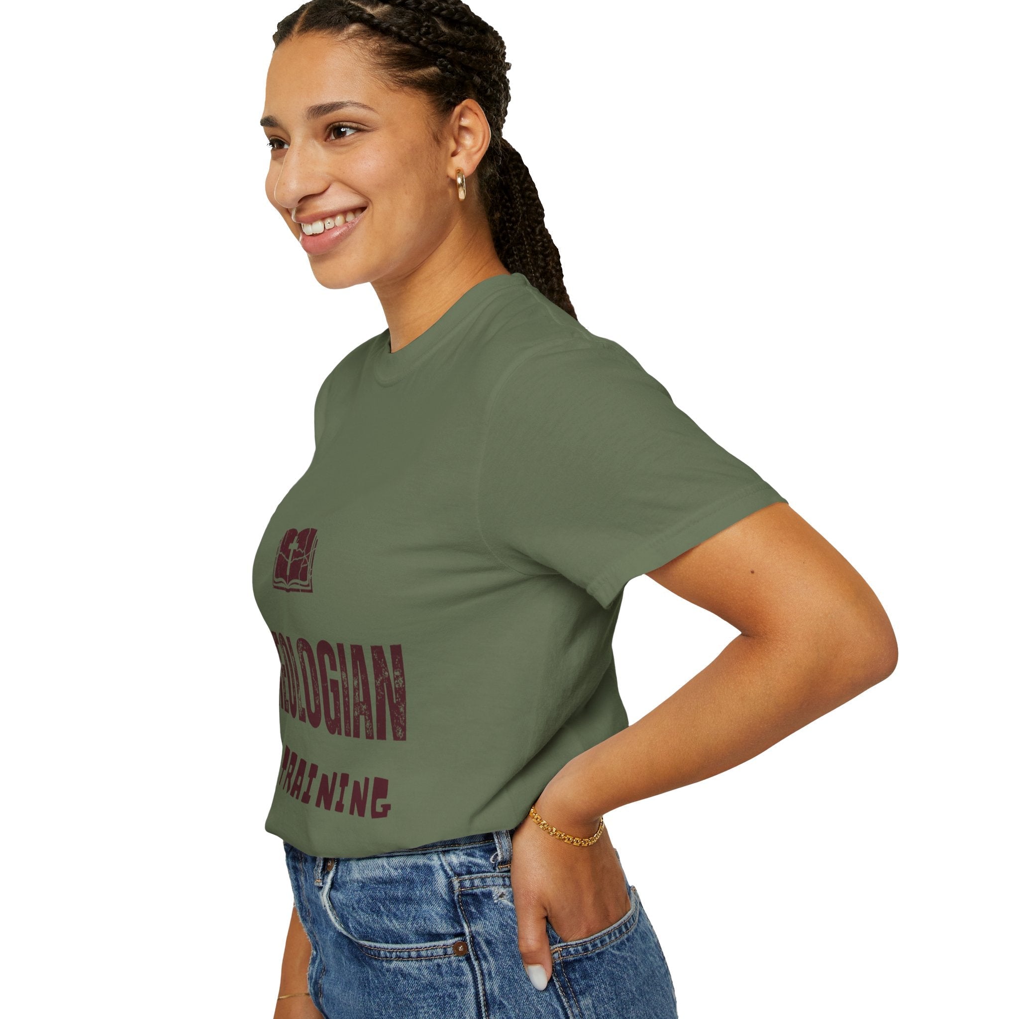Theologian in Training T-Shirt – Open Bible & Cross Christian Tee for Faithful Learners Printify