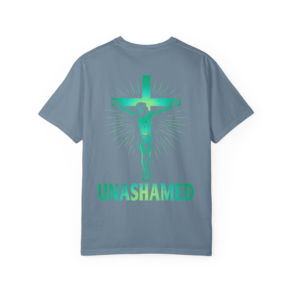 Unashamed T-shirt – Romans 1:16 Crucifixion Christian t-shirt for Bold Unwavering Faith Printify